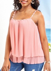 Pink Square Neck Strappy Pearl Camisole Top