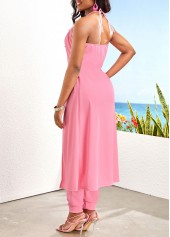 Halter Pink Layered Sleeveless Top and Ankle Length Regular Pants