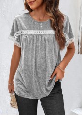 Light Grey Marl Round Neck Ruched T Shirt
