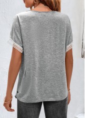 Light Grey Marl Round Neck Ruched T Shirt