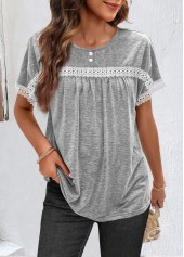 Light Grey Marl Round Neck Ruched T Shirt
