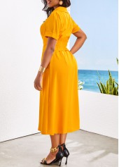 Button Belted Ginger Shirt Collar Short Sleeve Dress