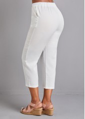 White Elastic Waist High Waisted Pocket Pants