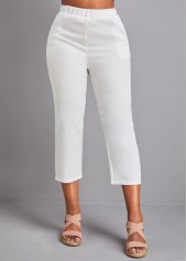 White Elastic Waist High Waisted Pocket Pants