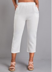 White Elastic Waist High Waisted Pocket Pants