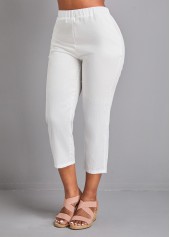 White Elastic Waist High Waisted Pocket Pants