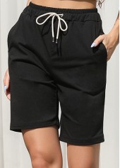 Black Regular Drawastring High Waisted Pocket Shorts