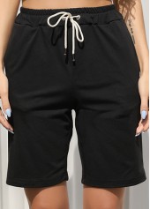 Black Regular Drawastring High Waisted Pocket Shorts