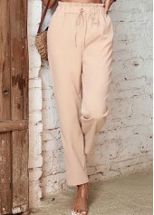 Beige Drawastring High Waisted Pocket Pants