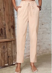 Beige Drawastring High Waisted Pocket Pants