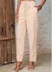 Beige Drawastring High Waisted Pocket Pants