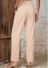 Beige Drawastring High Waisted Pocket Pants