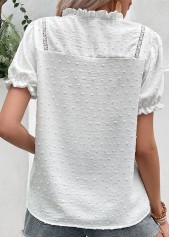 Split Neck Button White Short Sleeve Blouse
