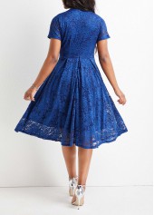 V Neck Lace Navy Short Sleeve Dress