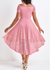 High Low Lace Pink Off Shoulder Dress
