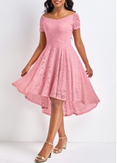 High Low Lace Pink Off Shoulder Dress