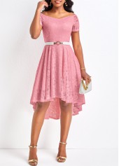 High Low Lace Pink Off Shoulder Dress
