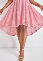 High Low Lace Pink Off Shoulder Dress