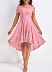 High Low Lace Pink Off Shoulder Dress