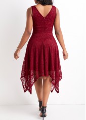Lace Wine Red V Neck Sleeveless Dress