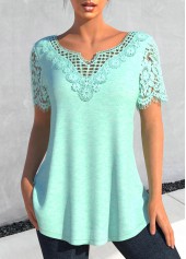 Round Neck Lace Mint Green T Shirt