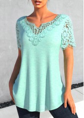 Round Neck Lace Mint Green T Shirt