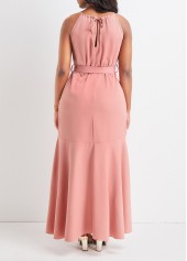 Belted Dusty Pink High Low Sleeveless Dress