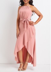 Belted Dusty Pink High Low Sleeveless Dress