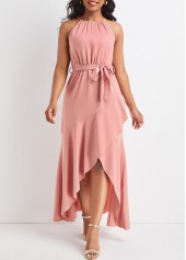 Belted Dusty Pink High Low Sleeveless Dress