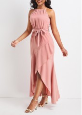 Belted Dusty Pink High Low Sleeveless Dress