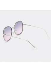 Metal Detail Square Silver Geometric Pattern Sunglasses