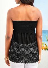 Black Smocked Bandeau Lace Tank Top