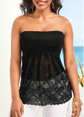Black Smocked Bandeau Lace Tank Top