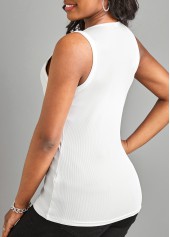 White V Neck Zipper Tank Top