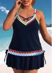 Plus Size Navy African Tribal Print Tankini Set