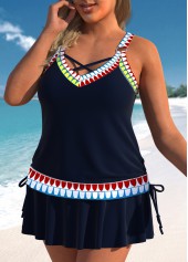 Plus Size Navy African Tribal Print Tankini Set