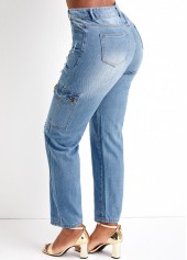 Dark Blue Regular Zipper Fly Hole Jeans