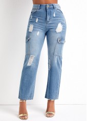 Dark Blue Regular Zipper Fly Hole Jeans