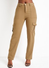 Zipper Fly Pocket Dark Camel Regular Jeans