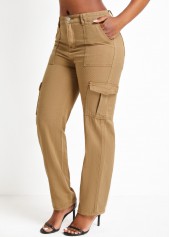 Zipper Fly Pocket Dark Camel Regular Jeans