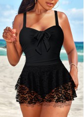 Bowknot Lace Black One Piece Swimwear
