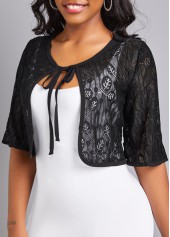 Lace Black Scoop Neck Half Sleeve Coat