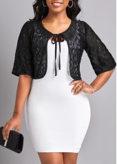 Lace Black Scoop Neck Half Sleeve Coat