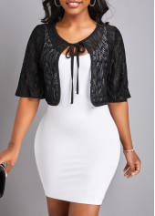 Lace Black Scoop Neck Half Sleeve Coat