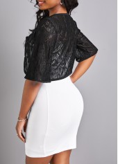 Lace Black Scoop Neck Half Sleeve Coat