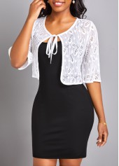 Lace White Scoop Neck Half Sleeve Coat