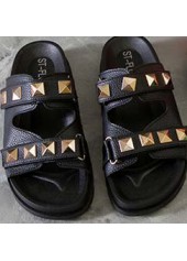 Open Toe Black Falt Slippers