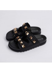 Open Toe Black Falt Slippers