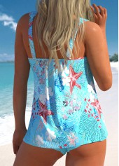 Mid Waisted Cross Hem Light Blue Tankini Set