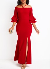 Criss Cross Split Red Bodycon Maxi Dress